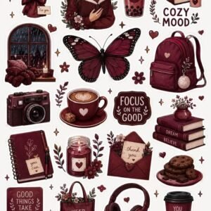 Burgundy Cozy Aesthetic Stickers