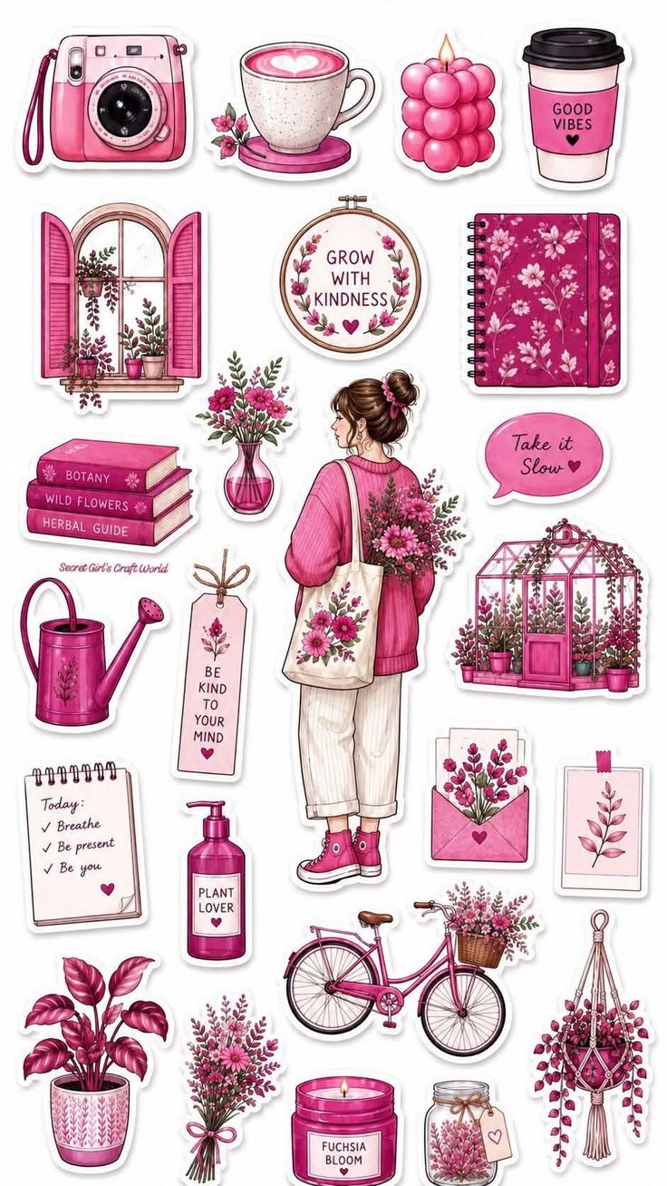 Pink Botanical Garden Stickers